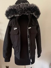 Black Flight Jacket Fur Hood S