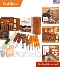Complete Wood Carving Set - 24 Tools, Leather Bag Basswood Blocks for DIY Fun