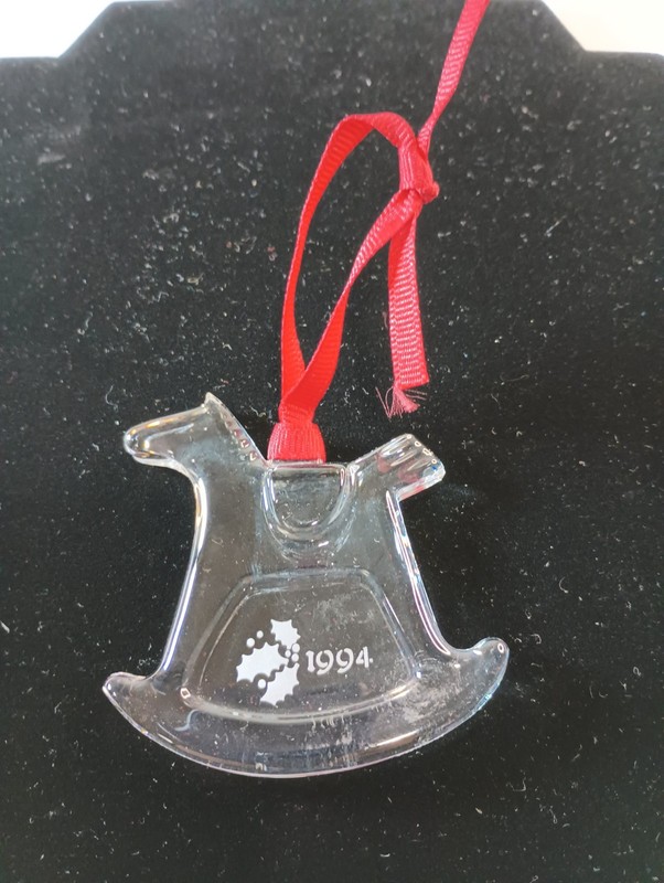 Vintage 1994 ORREFORS Annual Ornament Crystal Rocking Horse 3" w/Box Sweden