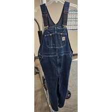 Carhartt R08 DNM Men Blue Denim Bib Overalls Dark Wash 42x30 Workwear