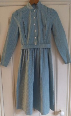 LAURA ASHLEY NEW Vintage 80's Green White Striped Dress Long Sleeves S M 8 10 6