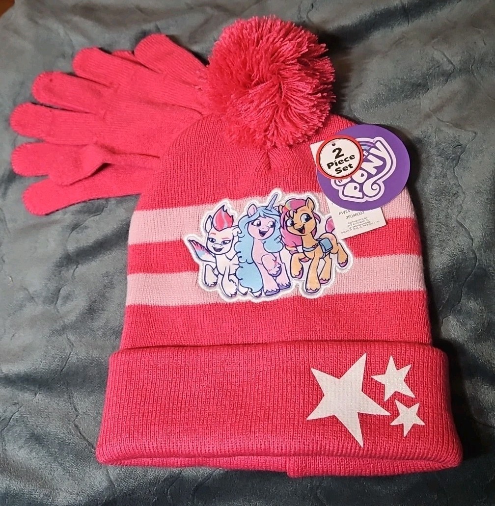 Cappello e guanti My Little Pony bambina set 2 pezzi pony rosa nuovi 1 taglia adatti alla maggior parte
