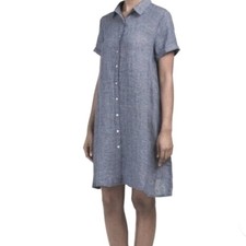 Tahari Linen Shirt Dress Button up short sleeved Women XL Pockets NWOT Blue