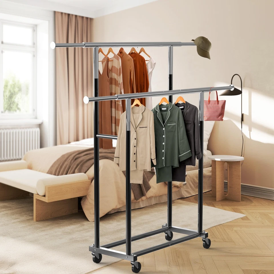 Simple Houseware Standard Double Rod Garment Rack, Black - Image 3 of 4