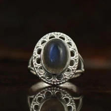 Blue Fire Labradorite Ring, Handmade 925 Sterling Silver Statement Jewelry