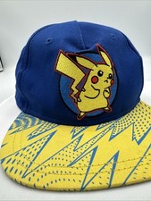 Pokemon Pikachu Baseball Hat Cap Adjustable Snapback Youth One Size Blue Yellow