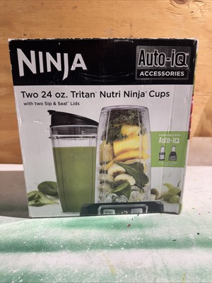 Ninja Auto-iQ Accessories Two 24 oz Tritan Nutri Ninja Cups w/ 2 Sip & Seal lids