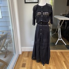 Love Shack Fancy XS Beth Womens Dress Black Embroidered Lace Cotton Maxi $365