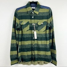 ARNOLD ZIMBERG Green and Black Striped Button Down Shirt, Stretch, Size XS, NWT