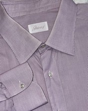 BRIONI  ITALY Made  Pink MicroCheck Dress Shirt Button Up Cotton Mens  16.5 Easter