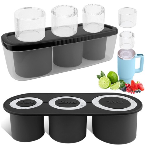 Ice Cube Tray for Tumbler Cup 30-40 oz, 3pcs Silicone Ice Cube Molds With Lid...