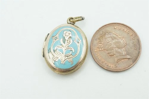 ANTIQUE ENGLISH 9K GOLD BACK & FRONT ENAMEL LOCKET PENDANT c1880