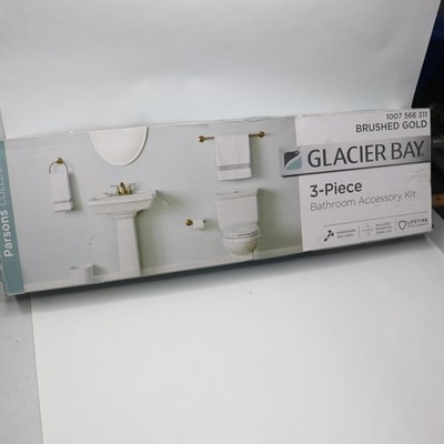 Glacier Bay 3-Piece Bath Hardware Kit w/ Towel Bar, Paper Holder and Towel Ring 