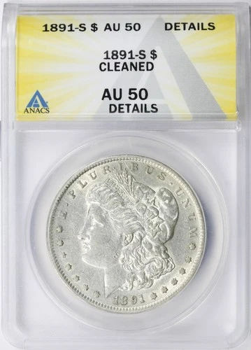 1891-S $1 Morgan Silver Dollar ANACS AU50 Details - Cleaned