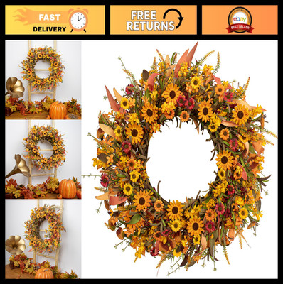 22'' Handmade Autumn Wreath - Fall Decor for Front Door, Porch, Thanksgiving, Har