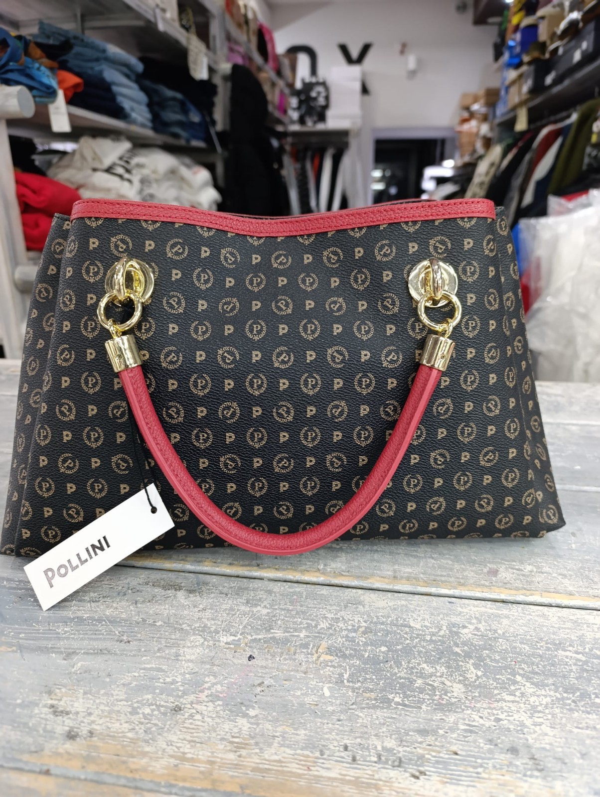 LIVE borsa POLLINI linea Heritage Donna Base Nera Manici Rossi LivBPol1