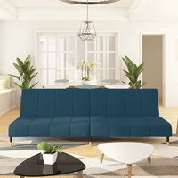 Schlafsofa 2-Sitzer Samt Blau Klappsofa Mit Liegefunktion