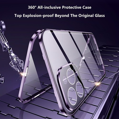 Magnetic Metal Case For iPhone 14 13 12 11 Pro Max Double-Sided Protector Cover - Photo 2 sur 31