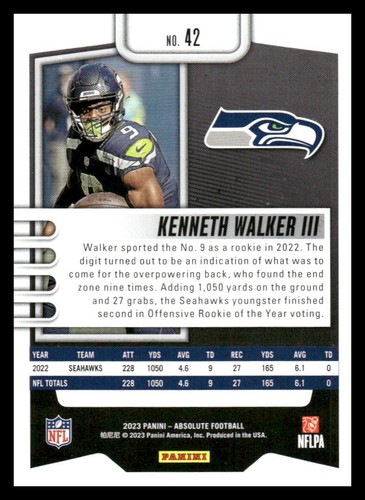 Panini Absolute Kenneth Walker III 2023 venta al por menor #42 Seattle Seahawks - Imagen 2 de 2