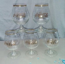 Coca Cola Gl&auml;ser Cognac Glas 5er Set Goldrand 0,3 L Tulpe Retro Schwenker G 376