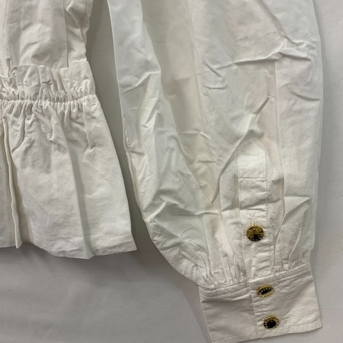 Ganni Poplin High Neck Shirt Womens Size M 6-8 White Cotton Long Sleeve Ruffle - Picture 10 of 21