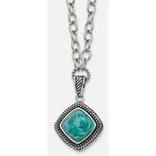 Chisel Stainless Steel Antiqued and Polished Imitation Turquoise Pendant on a 20