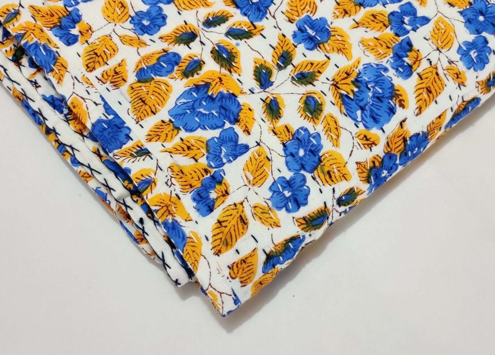 Indian Hand Block Print Kantha Quilt Floral Blanket Cotton Coverlet Bedding V Tania wysoka jakość