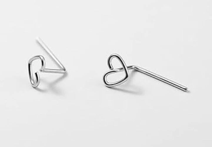 Sterling Silver Minimalist Wire Heart Threader Earrings - Image 2 of 4