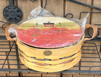 Petersboro Lazy Susan Woven Wood Basket USA Handcrafted Turntable Fall Pumpkins