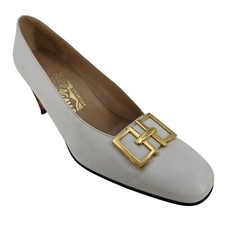 Vintage Salvatore Ferragamo Women's 7.5B White Leather Dress Heels Shoes Italy