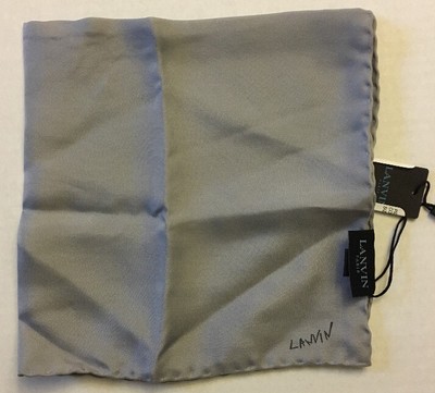 LANVIN Mens Grey Solid Pocket Scarf 100% Silk Italy NWT