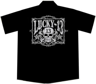 Lucky 13 Skull and Nautical Stars Biker Work Shirt, Tombstone