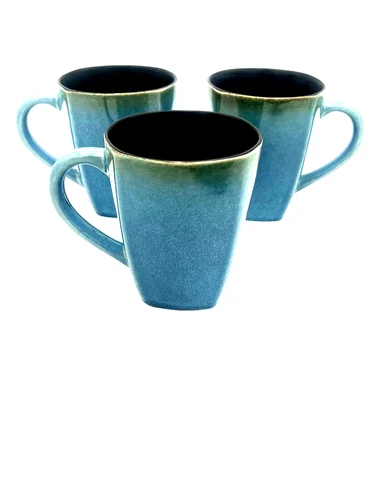 THRESHOLD Stoneware - ELEMENTAL OCEAN - Set of 3 Coffee Tea Mugs Cups Stoneware