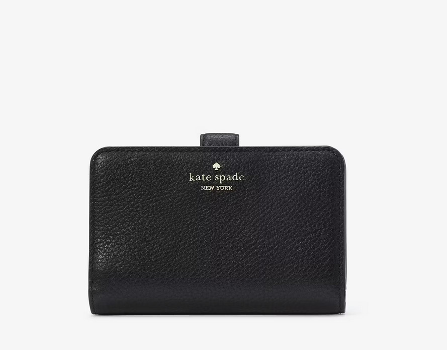 Kate Spade Lena Medium Compact Bifold Wallet Black Pebble Leather KH787 $199