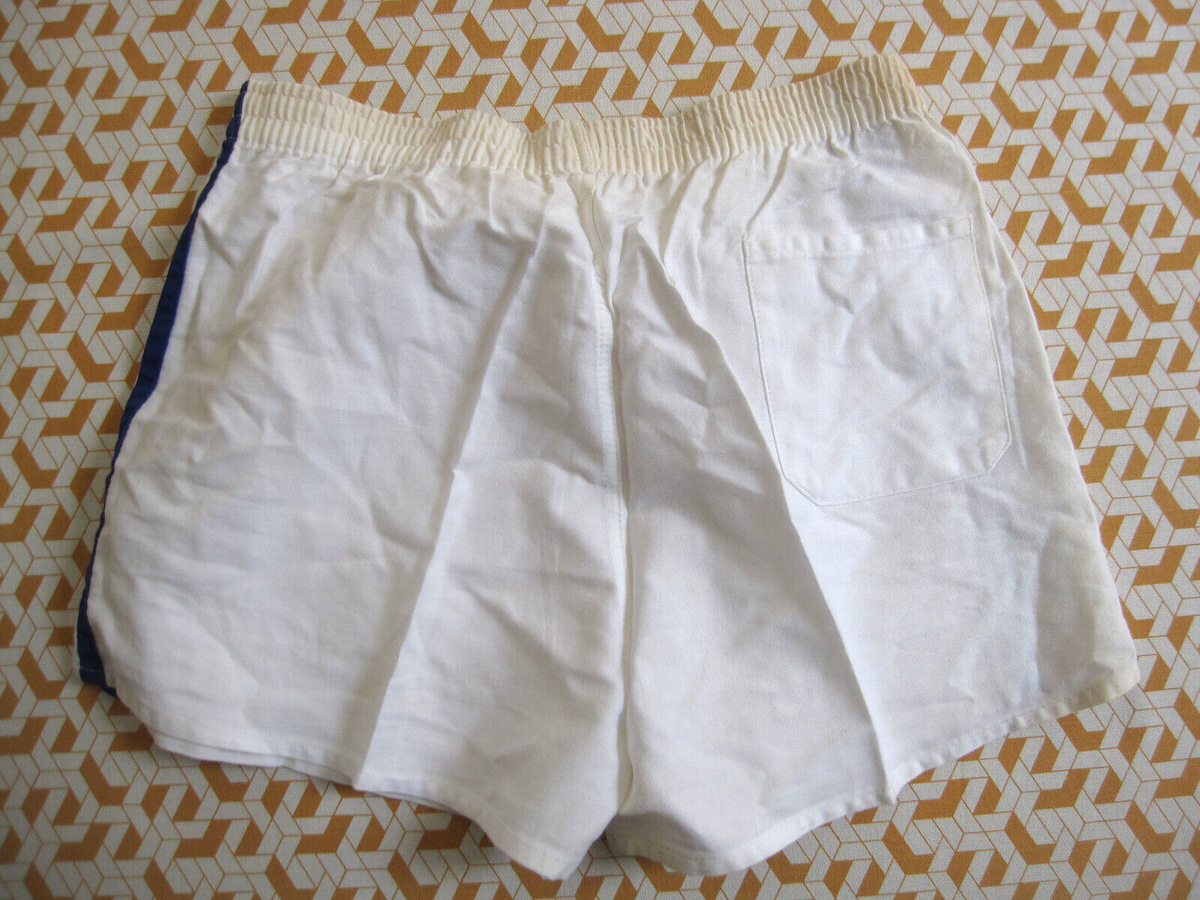 Short Football Blanc bleu 100% coton 80'S vintage homme - 4 / M
