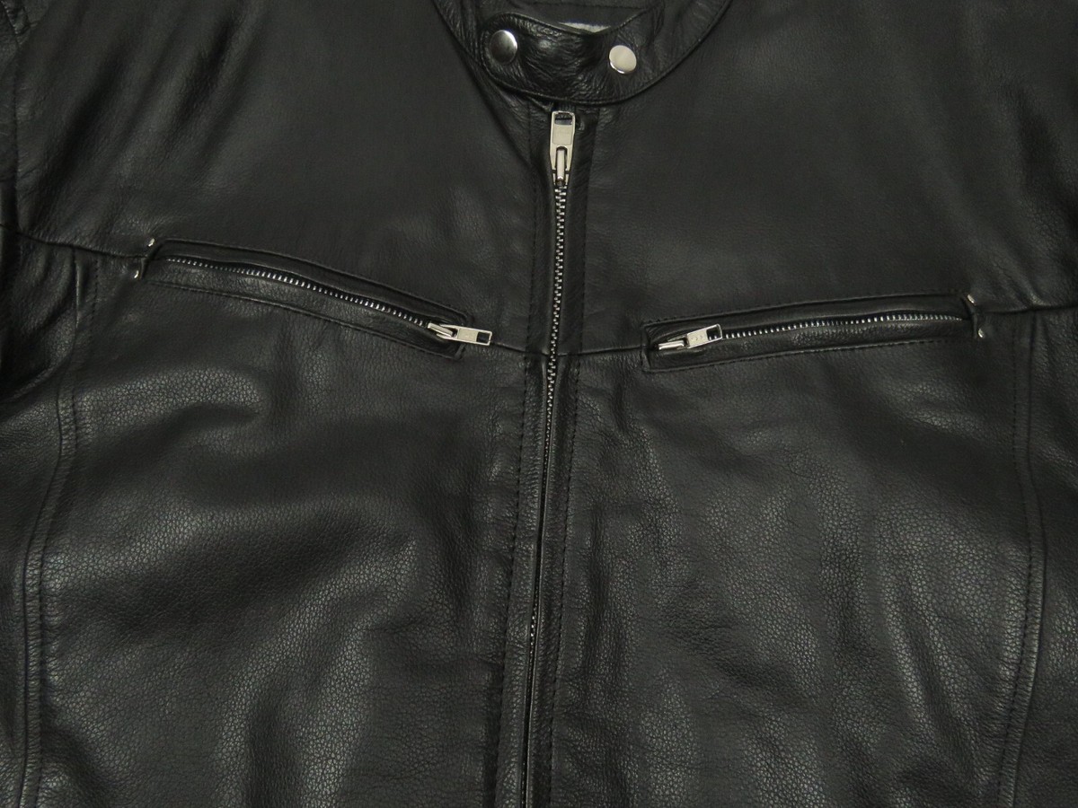 アイアム Unik Premium Genuine Leather Motorcycle Biker Black Full Zip