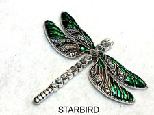 GREEN ENAMEL DRAGONFLY INLAY SEASHELL BARRETTE 80's VINTAGE