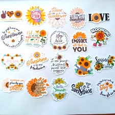 20 Sunflower Positive Vibes Stickers Lot Decals Scrapbooking Water Bottle Phone