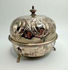 Moroccan Silver Plated Footed Sugar Container / Bowl With Lid