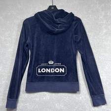 VTG Juicy Couture Sweatshirt M Blue Hoodie Velour Rhinestone Full Zip Cotton