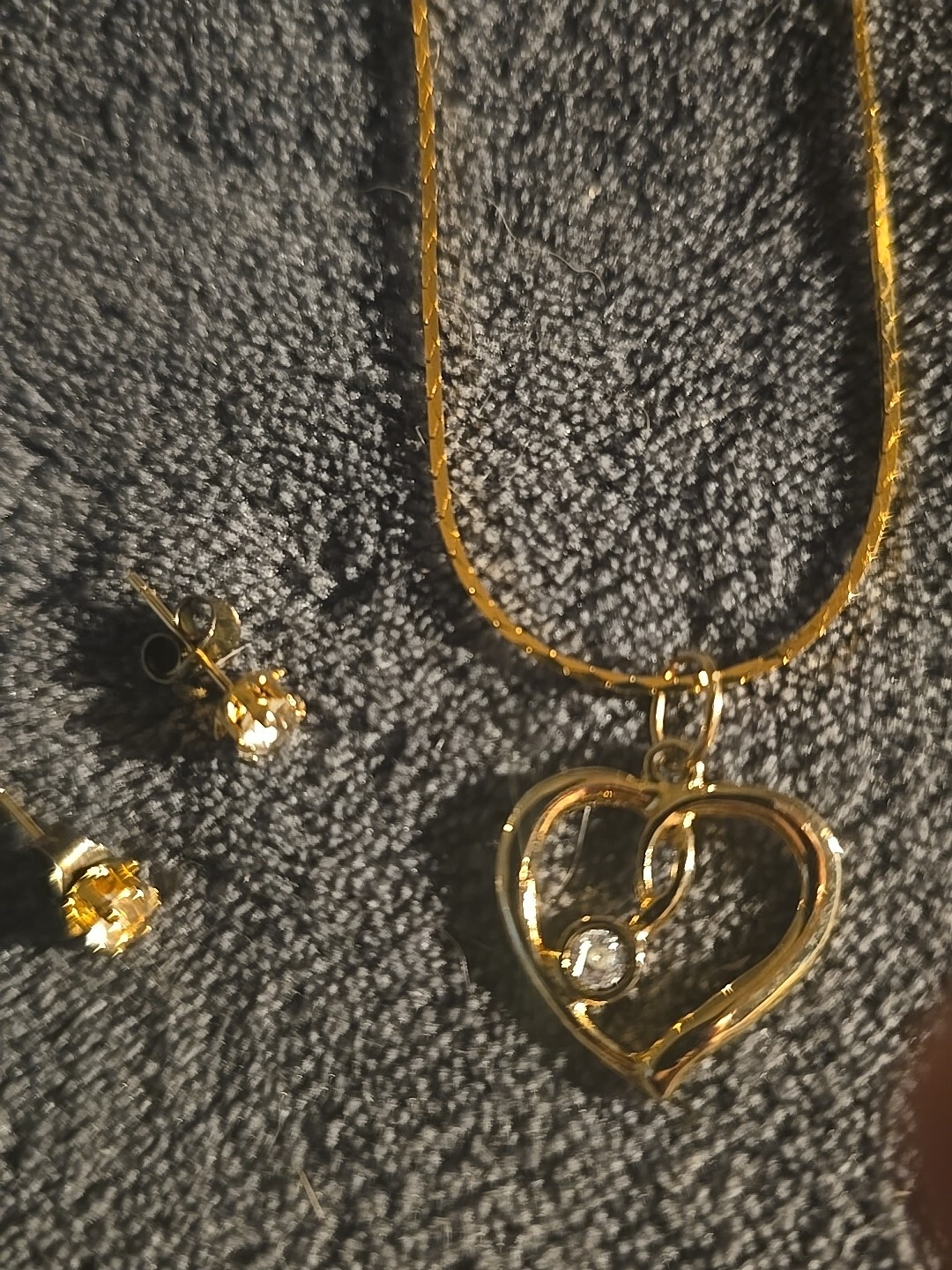 Sterling Silver Stud Earrings and Heart Pendant Necklace Set-image