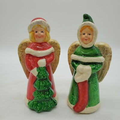 Vintage Ceramic Christmas Angel Set of Two Figurines Red  display picture 1