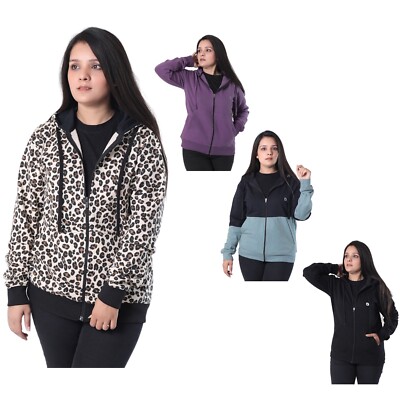 Ladies Plain Zip Up Hoodie Sweatshirt Womens Fleece Jacket
