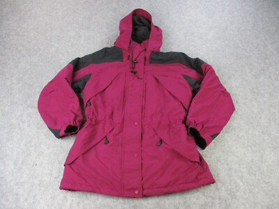 VTG LL Bean Jacket Womens Medium Red Black Thinsulate Parka Hooded Outdoor Coat