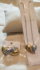 Heart 2 tone stainless steel earings necklace set
