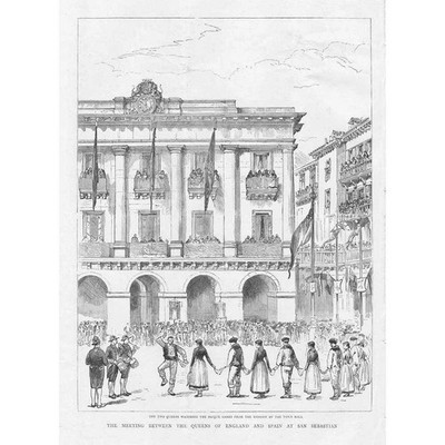 SAN SEBASTIAN Spanien Baskenische Spiele im Rathaus - Antiker Druck 1889