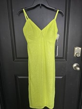 Siena Neon Yellow Sequin Bodycon Dress Size 2 Spaghetti Strap Party Club $99