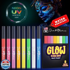 JimandGloria Water-Resistant Face Paint Pen Glow In the Dark Under UV Light 8