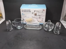 Anchor Hocking Clear 5 Piece Table Service, Savannah Shakers, Glass Serving Set