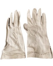 Vintage Gloves Womens Cream Embroidered Threaded Size 6